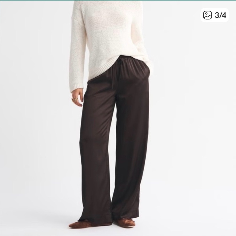NWT Abercrombie Satin Pull On Pants - Dark Brown size XXL short wide leg - Picture 2 of 11